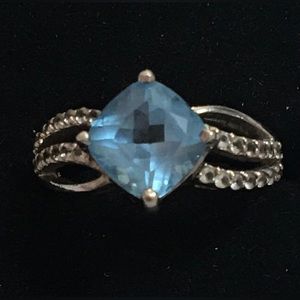 .925 Solid Sterling Silver Blue Stone Ring Size 7